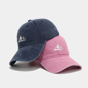 Navy and pink mountain embroidery washed cotton baseball caps for outdoor sports