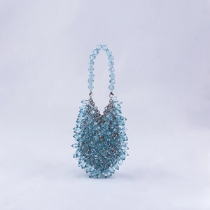 Handmade light blue crystal beaded handbag with teardrop shape for women party use