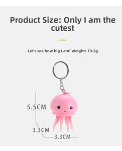 Détails du porte-clés méduse rose avec dimensions 5,5 cm de hauteur et poids 19,2 g