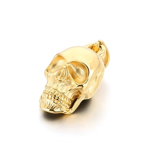 Polished gold stainless steel skull pendant for men with retro dark rock aesthetic
