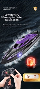 Macro shot of HJ812 high-speed RC racing boat splashing water with remote controller