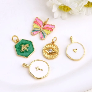 Gold-plated colorful enamel charms set featuring butterfly bee and evil eye for DIY jewelry