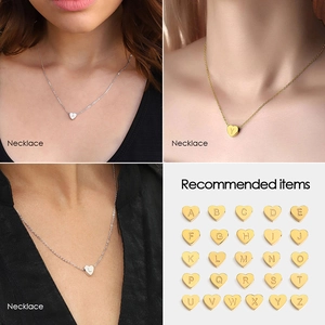 DIY stainless steel heart necklace with A-Z alphabet pendants in gold and silver colors