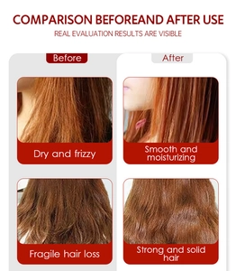 Hair treatment comparison showing transition from dry frizzy to smooth moisturized hair