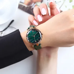 IBSO women's fashion quartz watch with malachite green dial and rose gold case