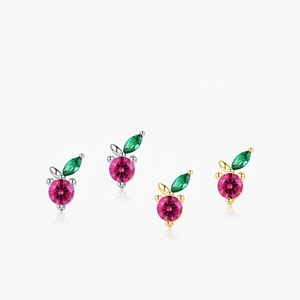 925 Sterling Silver Cherry Stud Earrings For Women Cute Fruit Zirconia Earrings Inlaid Sparkling Jewelry Gift Accessories
