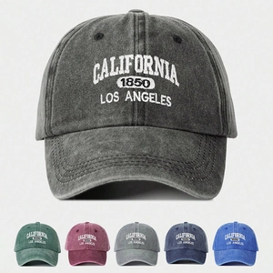 Washed Polyester Baseball Cap Retro Embroidered California Letters Adjustable Distressed Curved Brim Outdoor Sun Hat