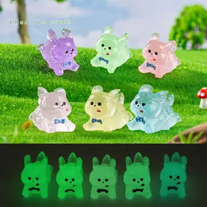 Luminous resin mini dogs for moss landscapes, glowing tiny ornaments in multiple colors