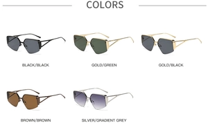 Matrix display of half-frame geometric sunglasses in five stylish color combinations