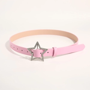 Women Y2K Star Rhinestone Buckle PU Leather Belt Dopamine Pink Black White Fashion Jeans Waist Belt For Girls Accessories
