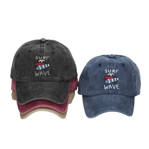 Outdoor sports baseball caps with Surf Wave embroidery in black, red, khaki and navy blue