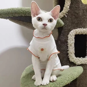 Chaleco de algodón acanalado blanco con ribete naranja para gatos pequeños y perros