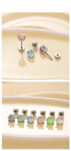 Detailed view of dragon claw opal stud earrings in assorted vibrant colors and steel base