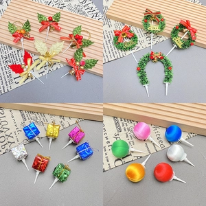 Christmas Cake Toppers Decoration Mini Wreath Tree Gift Box Drum Plastic Fabric Festive Party Dessert Ornament