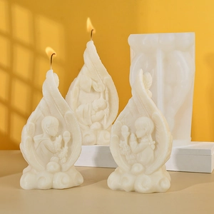 DIY praying angel candle silicone mold for handmade feather plaster home decor