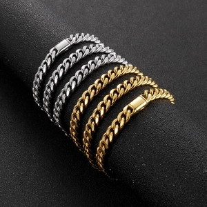 Hip Hop Cuban Link Chain Necklace And Bracelet Stainless Steel Minimalist Punk Jewelry For Men