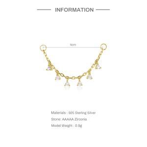 Detailed specs of 4cm 925 sterling silver chain earring with AAAAA zirconia inlay