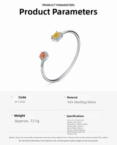 Detail showing S925 silver open bangle with ice-cut yellow and orange cubic zirconia