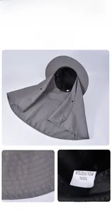 Detail of outdoor sun hat with neck protection flap and wide brim in quick-dry fabric