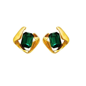 French vintage style earrings with rectangular green crystal and gold metal frame