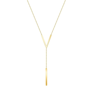 Minimalist V-shaped rose gold pendant lariat necklace in polished stainless steel
