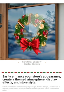 Detailansicht von Weihnachts-Fensteraufkleber mit grünem Kranz und roter Schleife