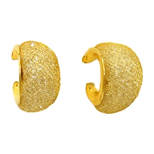 24K gold plated mesh textured hoop earrings with a woven lattice pattern for women