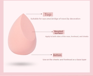 Dettaglio spugnetta trucco rosa che mostra la superficie smussata per le guance
