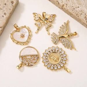 Gold plated pendant set with cubic zirconia and mother of pearl in five unique shapes