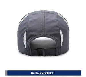 Back view of dark grey quick-dry baseball cap featuring white breathable mesh panels