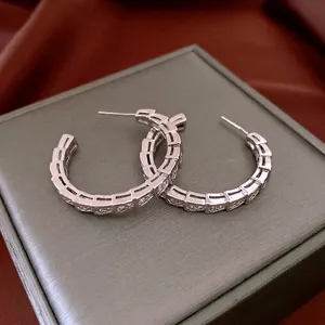 Silver needle zircon snake hoop earrings with luxury geometric pave crystals