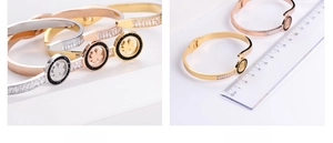 Vista dettagliata di bracciali a quadrifoglio in oro, oro rosa e argento con zirconi