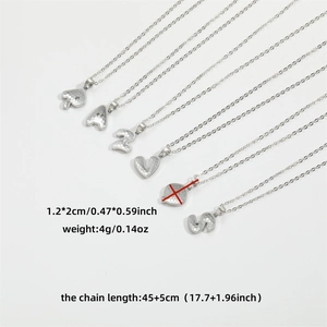 Minimalist silver letter and heart pendant necklace with adjustable 45+5cm chain length