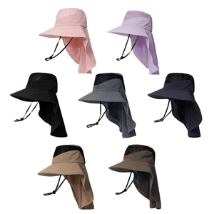 Wide Brim Sun Hat With Neck Flap Nylon Breathable Mesh Quick Dry UV Protection Outdoor Hiking Camping Fishing For Women