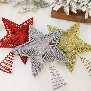 Christmas Tree Topper Star Iron Wire Glitter Hollow Out 3D Pentagram Holiday Party Decoration Ornament
