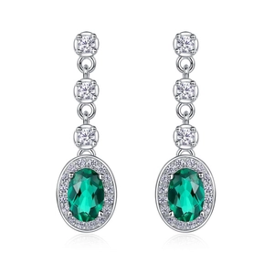Boucles d'oreilles émeraude en argent S925 avec pierre verte et accents de zircon