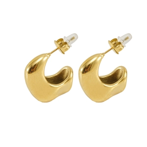 Minimalist 18K gold plated stainless steel chunky C-shape hoop earrings for women