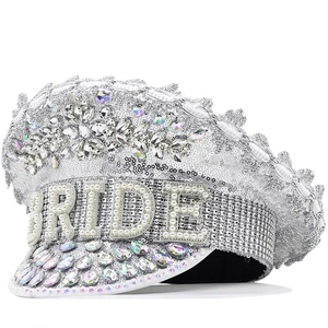 Braut Kapitän Mütze Pailletten Strass Künstliche Perlen Schriftzug Junggesellenabschied Hochzeit Glamourös Militär Stil Kappe Für Damen