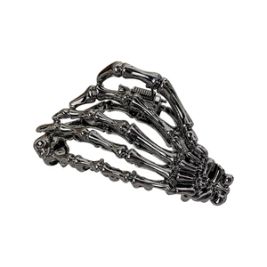 Gothic skull hand metal hair claw clip in gunmetal black finish for women