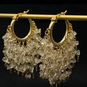 Fashion Sparkling Clear Faceted Glass Tassel Hoop Earrings With Silver Earring Post For Women Wedding Party Jewelry