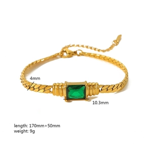 18K gold stainless steel bracelet with green square zircon and sizing specifications