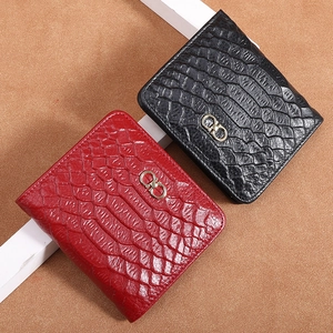Slim crocodile pattern leather wallets in red and black with gold Gancini hardware