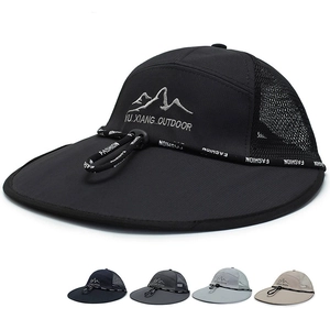 Detail view of cotton outdoor sun hat with mesh panels and adjustable windproof strap