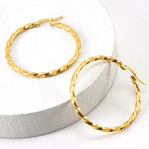 Chic 18K gold plated stainless steel hoop earrings with elegant twisted texture design