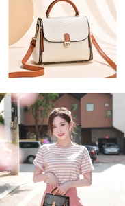 Detailed comparison of mini crossbody bag in black and cream featuring snakeskin texture