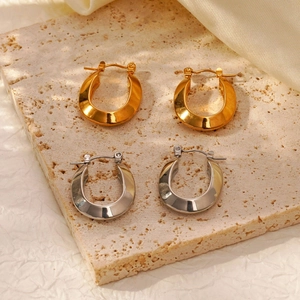 French Style Geometric Hoop Earrings Stainless Steel Minimalist Elegant Polished Jewelry For Women Round Oval Shapes