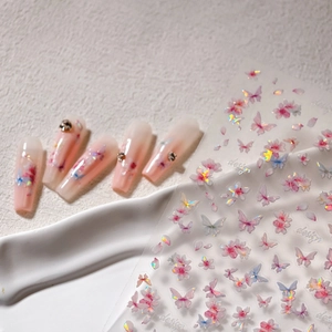 Holographic pink butterfly and cherry blossom nail stickers for creative nail art designs