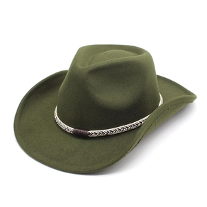 Classic dark green wool felt cowboy hat with woven decorative band for men and women