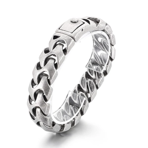 Bracelet chaîne en os de dragon punk rétro pour hommes en acier titane argent antique
