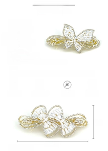Detail view of golden butterfly hair clip with cubic zirconia and crystal dimensions